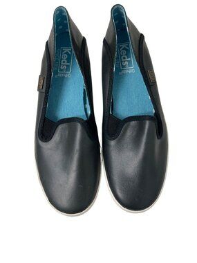 Keds Ortholite Black Slip-On Shoes With Polka Dot Aqua Inner Lining